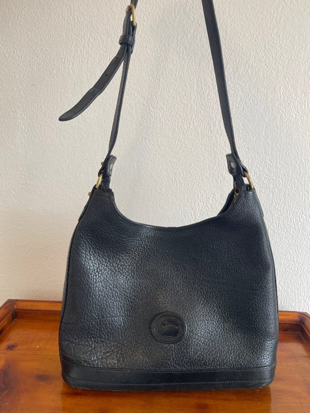 80s Dooney & Bourke Vintage Pebbled All-Weather Leather Black Shoulder Bag
